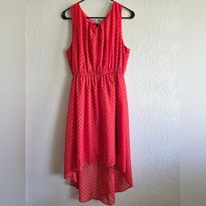 Love Coral High Low Dress with Black Dots